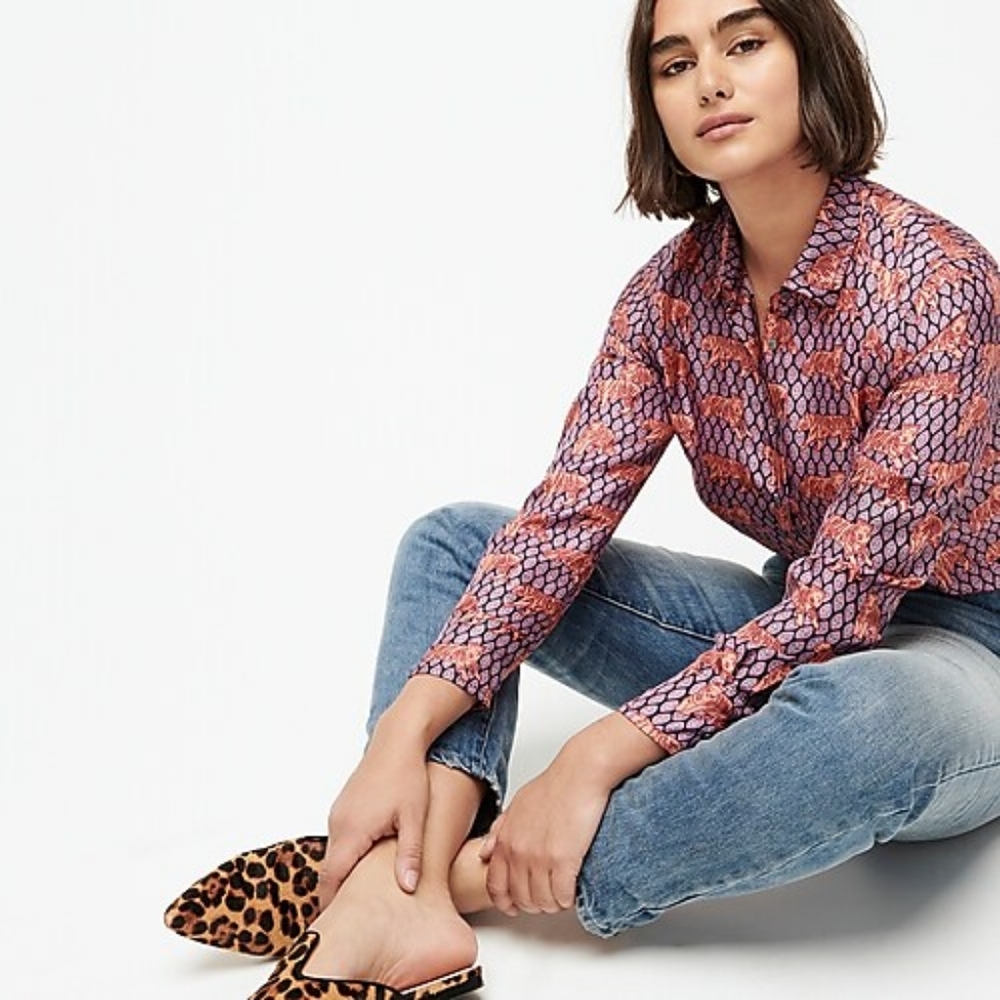 J Crew Roaming Tigers Silk Buttondown